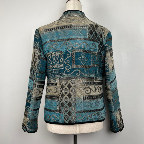 Vintage Serengeti Patchwork Tapestry Jacket Sz S Blue Metallic Shimmery Pockets - Picture 3 of 16